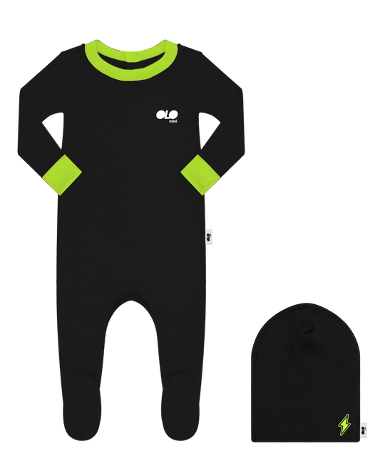 OLO BLAZE FOOTIE BEANIE SET NEON
